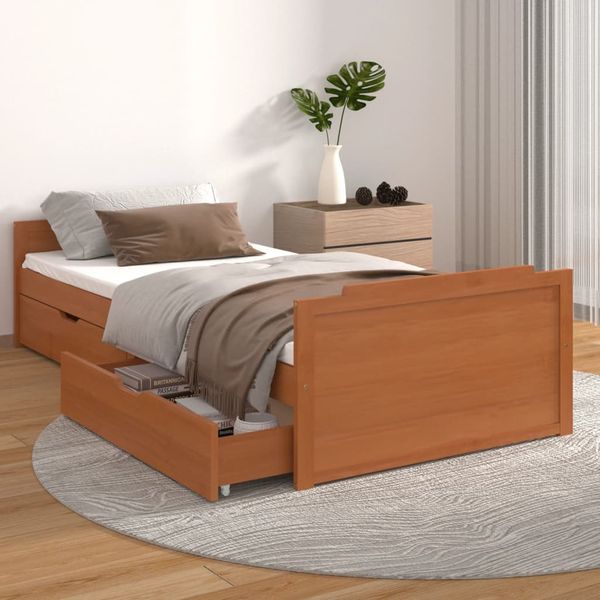 vidaXL Posteľný rám so zásuvkami medovohnedý borovicový masív 90x200cm