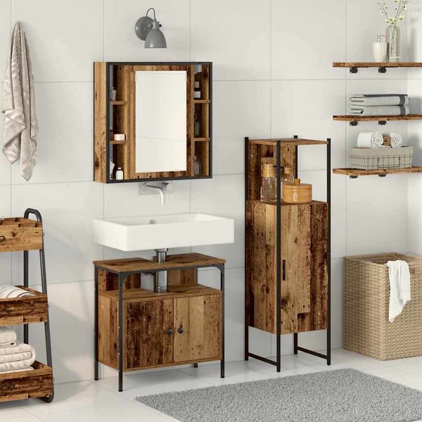 vidaXL Sada kúpeľňového nábytku Nástenný 3 pcs Hnedá Kompozitné drevo
