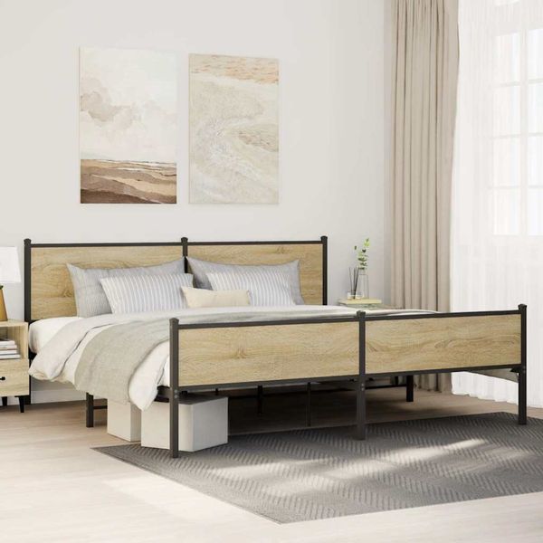 vidaXL Kovový posteľný rám bez matraca dub sonoma 193x203 cm
