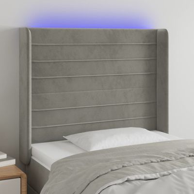 vidaXL Čelo postele s LED bledosivé 83x16x118/128 cm zamat