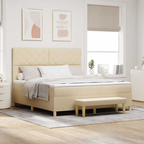 vidaXL Posteľ s pružinovým rámom s vankúšom Krémová 200 x 180 cm látka