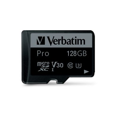 VERBATIM Pro microSDXC 128GB UHS-I V30 U3 + SD adaptér 47044