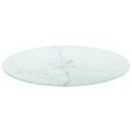 vidaXL Stolová doska, biela Ø40x0,8 cm, tvrdené sklo, mramorový dizajn