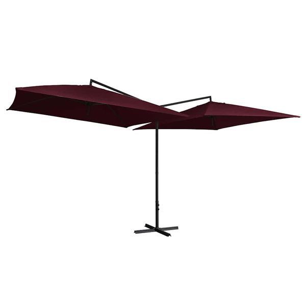 vidaXL Dvojitý slnečník s oceľovou tyčou 250x250 cm, bordovo červený