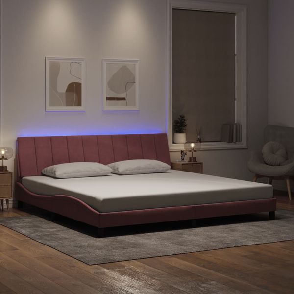 vidaXL Rám postele s LED bez matraca Hankobledoružový 200x200 cm zamat