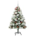 vidaXL Umelý vianočný stromček Zelená a biela 150 cm PVC, kov a plast