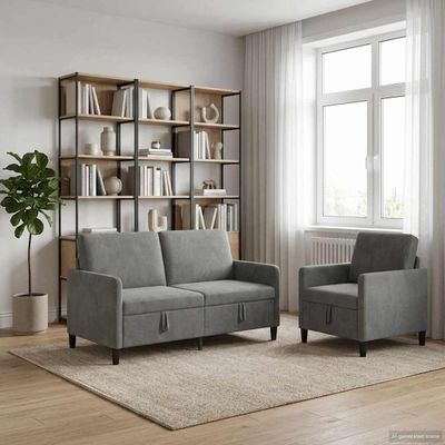 vidaXL Súprava pohovky s úložným priestorom 2 ks Tmavosivá Polyester