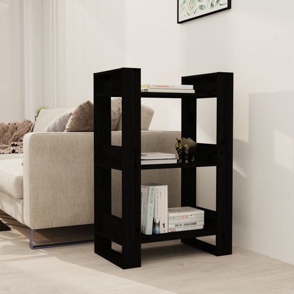vidaXL Knižnica/deliaca stena čierna 60x35x91 cm masívna borovica