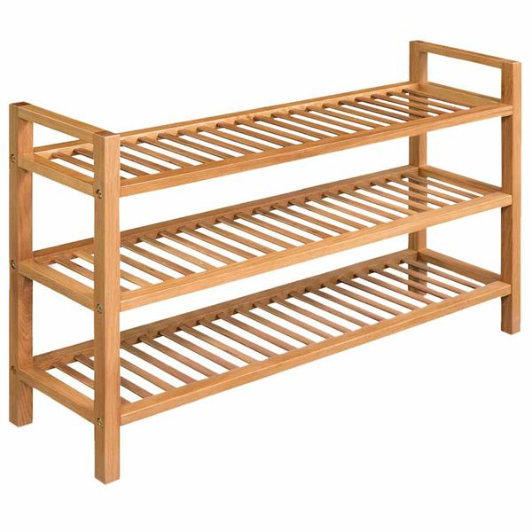 vidaXL Regál na topánky s 3 policami 100x27x60 cm, dubový masív