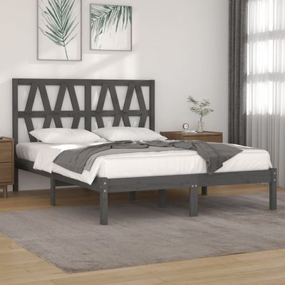vidaXL Posteľný rám, sivý, borovicový masív 135x190 cm, dvojlôžko
