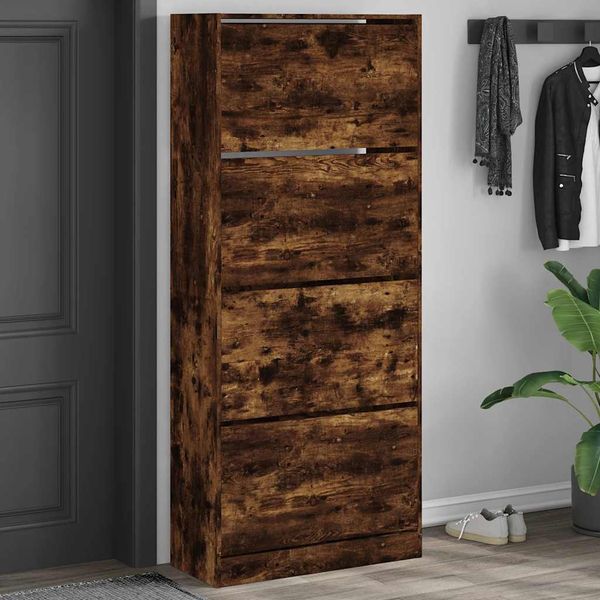 vidaXL Botník so 4 výklopnými zásuvkami dymový dub 80x34x187,5 cm