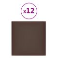 vidaXL Nástenné panely 12 ks hnedé 30x30 cm umelá koža 1,08 m²