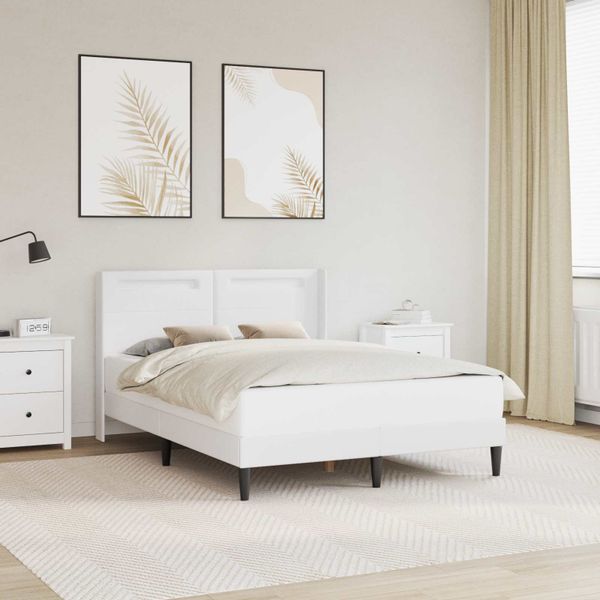 vidaXL Rám postele s LED pásikmi Biela 160 x 200 cm Umelá koža