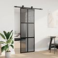 vidaXL Posuvné dvere s kovaním čierne 76x205 cm tvrdené sklo