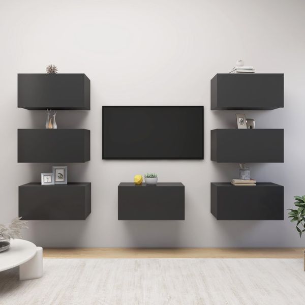 vidaXL TV skrinky 7 ks, sivé 30,5x30x60 cm, kompozitné drevo