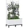 vidaXL Záhradný kvetináč s trelážou a kolesami Biela 80 x 40 x 146 cm