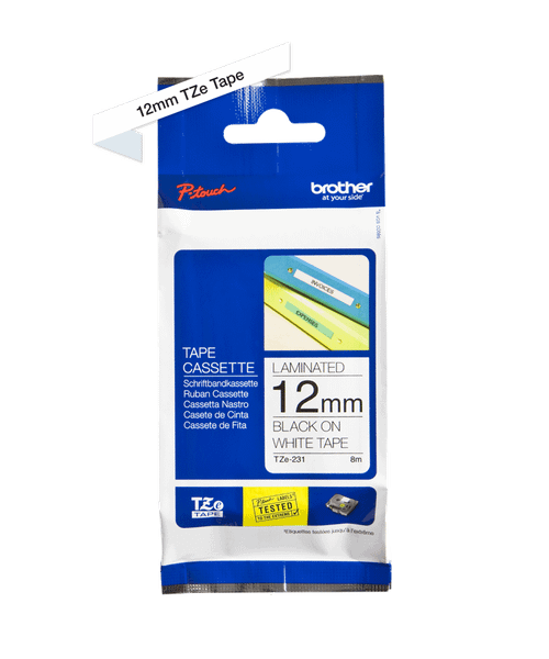 Brother - Originálna kazeta s páskou TZE-231, biela/čierna, šírka 12 mm