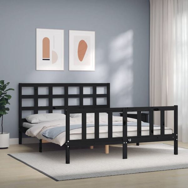 vidaXL Rám postele s čelom čierny masívne drevo King Size