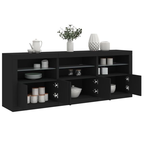 vidaXL Komoda s LED svetlami čierna 181,5x37x67 cm