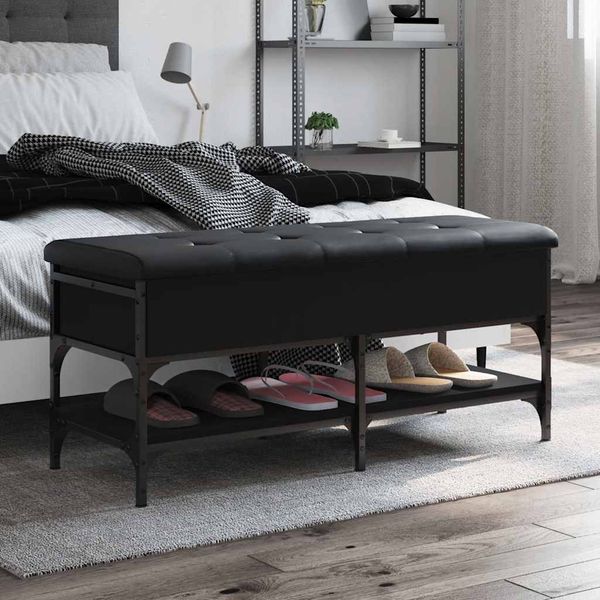 vidaXL Lavička na topánky čierna 102x42x45 cm kompozitné drevo