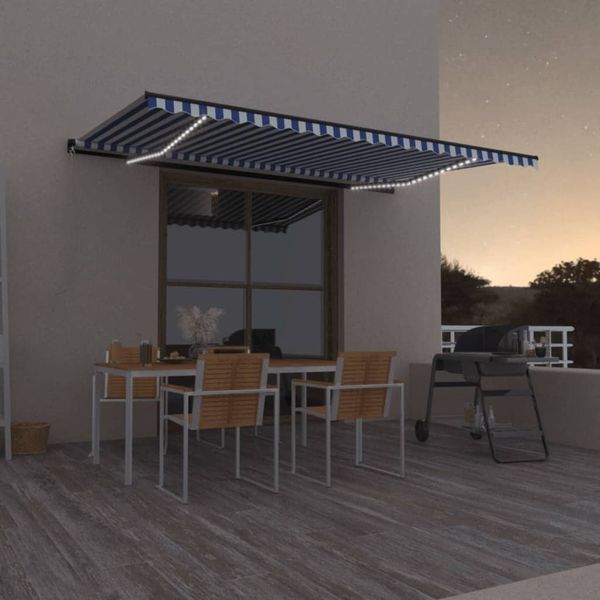 vidaXL Ručne zaťahovacia markíza s LED 500x350 cm modrá a biela
