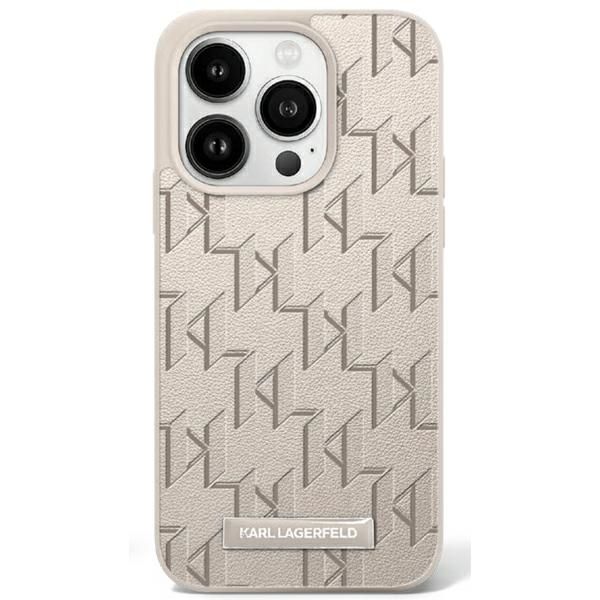 Puzdro Karl Lagerfeld pre iPhone 16 Pro 6,3" KLHMP16LPKHPORPE Béžová Tvrdá Koža Monogram Kovové Logo MagSafe