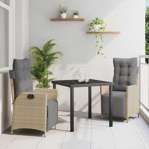 vidaXL Záhradný jedálenský set s vankúšom 3 pcs Béžová polyratan