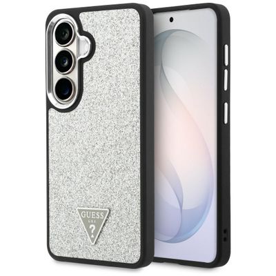 Puzdro Guess Fixed Glitter Triangle MagSafe pre Samsung Galaxy S26 strieborné