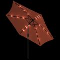 vidaXL Záhradný slnečník s LED, oceľová tyč 300 cm, tehlovo červený