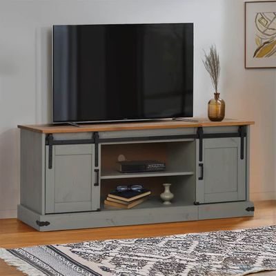 vidaXL TV skrinka HALDEN 2 posuvné dvierka šedá 150x40x60 cm masív