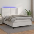 vidaXL Boxspring posteľ s matracom a LED biela 140x190 cm umelá koža