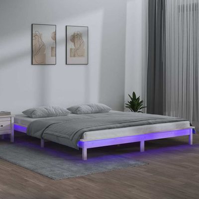 vidaXL Posteľný rám s LED biely 120x200 cm masívne drevo