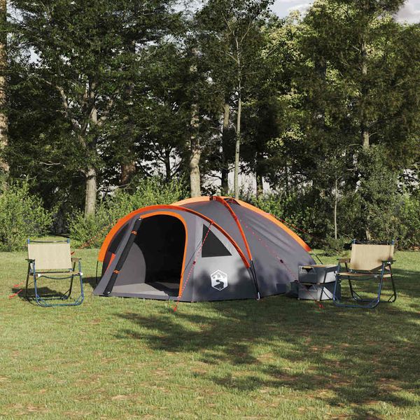 vidaXL Dómový stan 4 osoba 308 x 268 x 130 cm Šedá a oranžová taft
