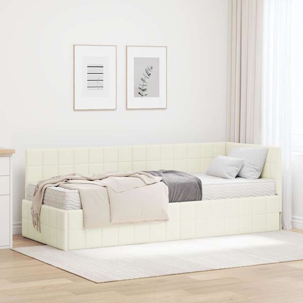 vidaXL Rohový rám postele s matracom 2 pcs Krémová Zamat