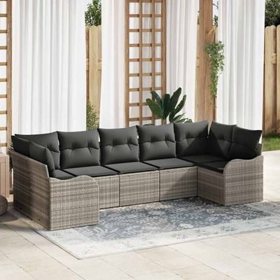 vidaXL Súprava záhradných pohoviek 7 pcs Svetlosivá Poly ratan