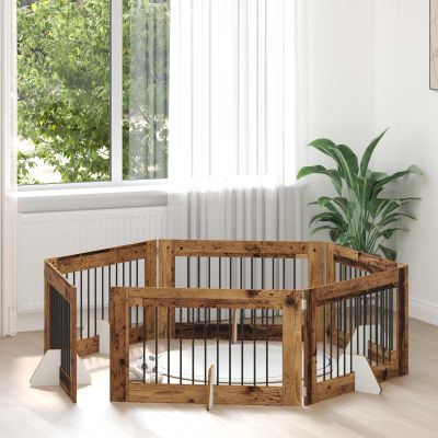 vidaXL Brána pre psov so stojanmi 6 pcs Staré drevo 100 x 60 cm