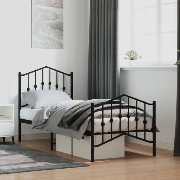 vidaXL Kovový rám postele so zadným a predným čelom čierny 75x190 cm