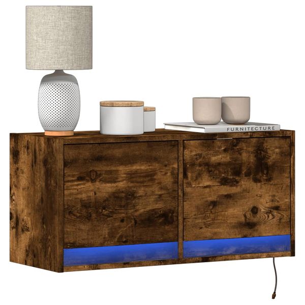 vidaXL TV nástenná skrinka s LED svetlami dymový dub 80x31x38 cm