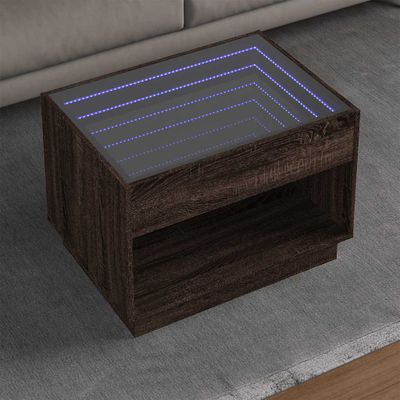 vidaXL Konferenčný stolík s nekonečnými LED hnedý dub 70x50x50 cm
