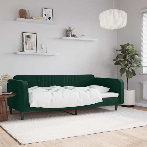vidaXL Denná posteľ tmavozelená 100x200 cm zamat
