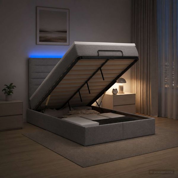 vidaXL Ottoman posteľ s matracom a LED Svetlosivá 120 x 200 cm Látka