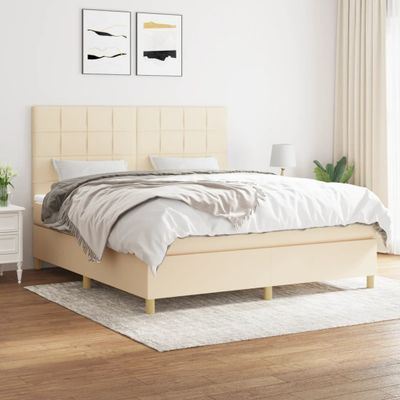 vidaXL Posteľný rám boxspring s matracom krémový 160x200 cm látka
