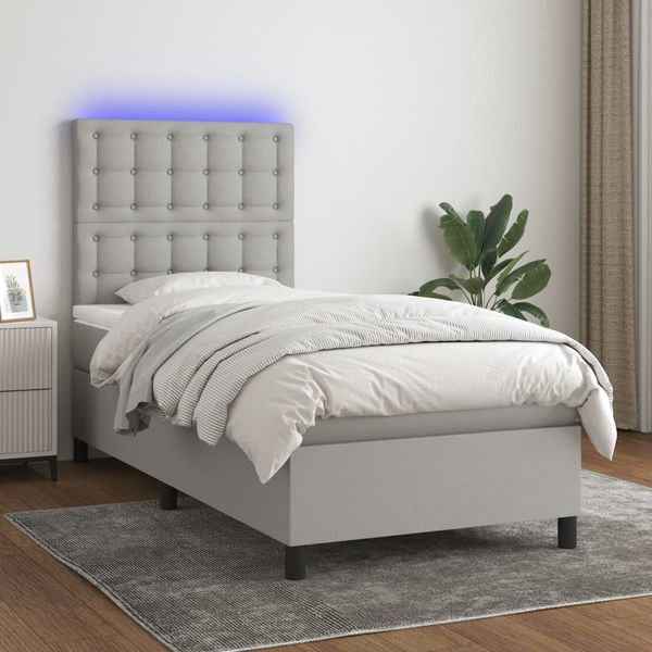 vidaXL Posteľ boxsping s matracom a LED bledosivá 100x200 cm látka