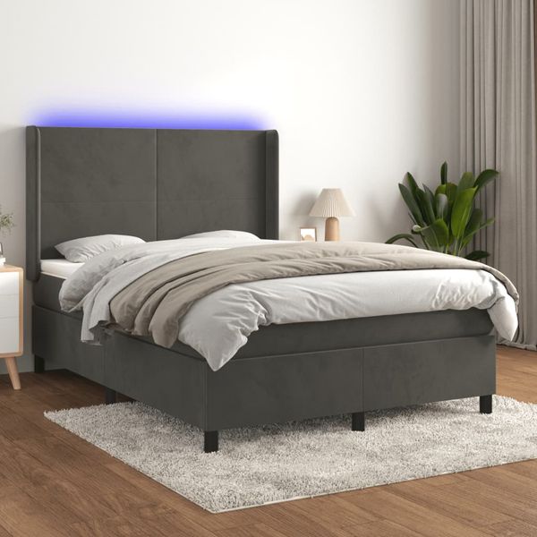 vidaXL Posteľ boxsping s matracom a LED tmavosivá 140x190 cm zamat