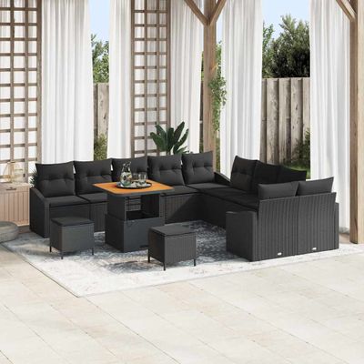 vidaXL Súprava záhradných pohoviek s vankúšom 13 pcs Čierna Poly ratan