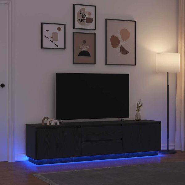 vidaXL TV skrinka s LED svetlami dub čierna 193,5x41x50 cm