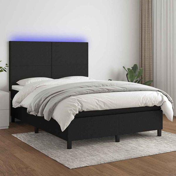 vidaXL Posteľ boxsping s matracom a LED čierna 140x190 cm látka