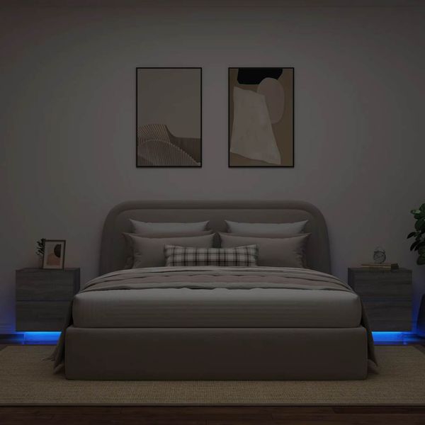 vidaXL Nočné stolíky s LED svetlami 2 ks sivá sonoma kompozitné drevo