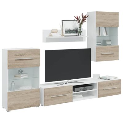 vidaXL 5-dielne TV skrinky s LED osvetlením, dub sonoma, intenzívne drevo