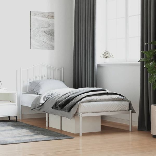 vidaXL Kovový rám postele s čelom biely 90x200 cm